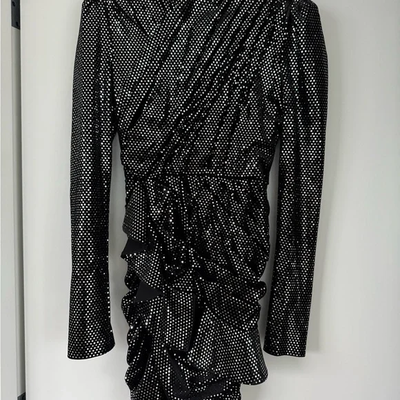Black Velvet Sparkle Mini Dress With Shoulder Pads - Picture 4 of 5